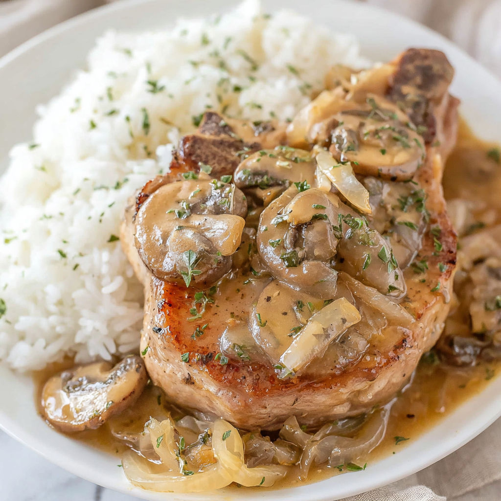 A plate of food with a piece of meat and mushrooms.