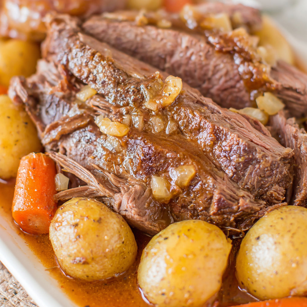 A roast in a slow cooker.