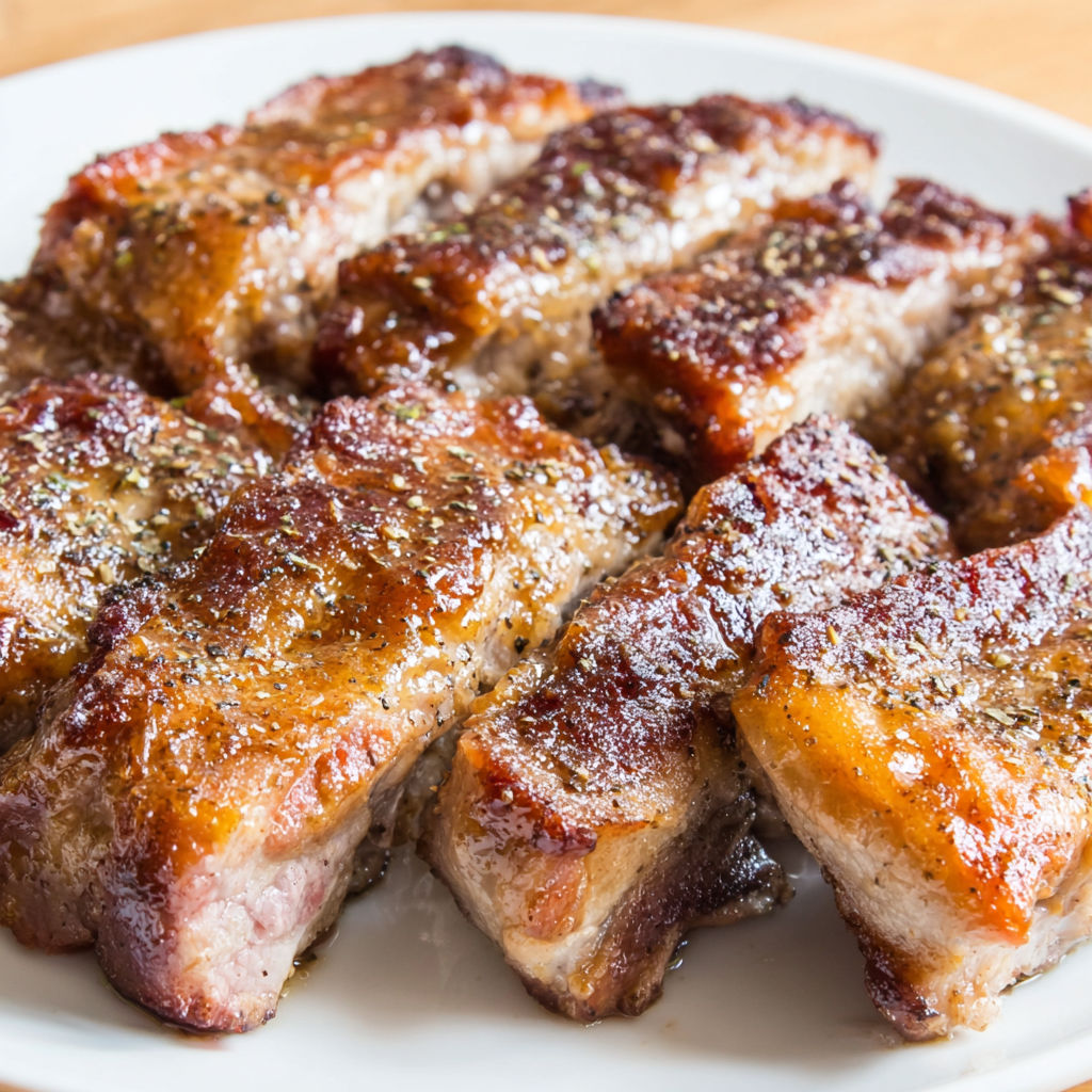 A plate of country style boneless pork ribs.