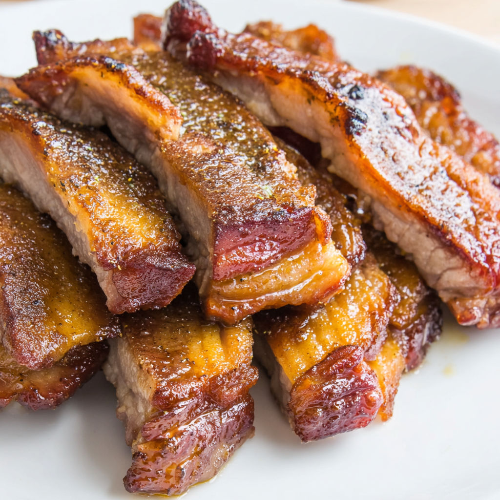 A plate of country style boneless pork ribs.