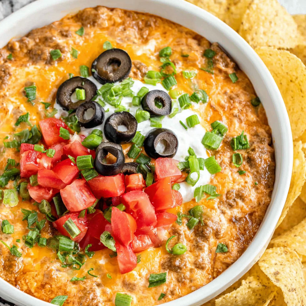 A bowl of crockpot taco dip with chips.