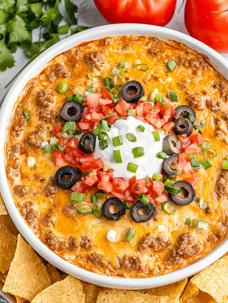 A white bowl filled with a taco dip.