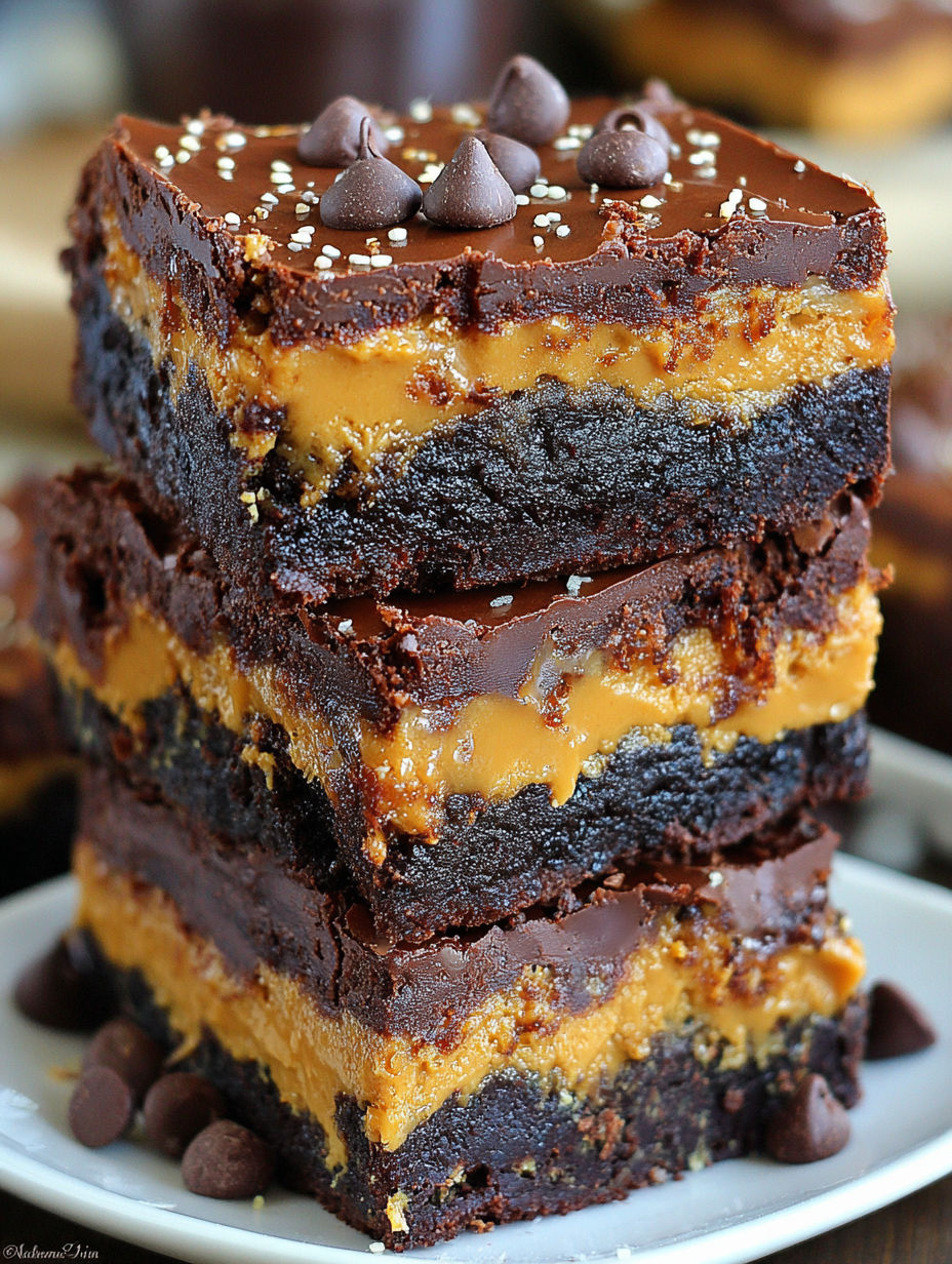 A stack of peanut butter brownies.
