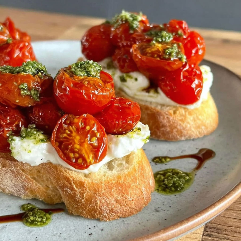 A plate of food with tomatoes and cheese.