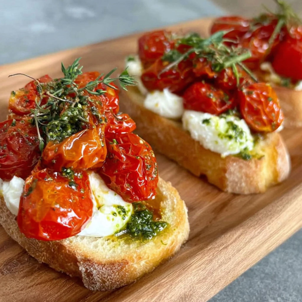 A slice of bread with tomatoes and cheese on it.