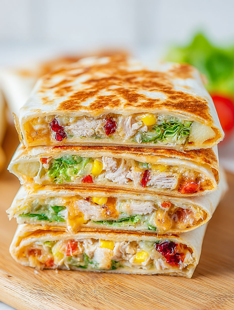 A Thanksgiving Crunchwrap is stacked on a table.