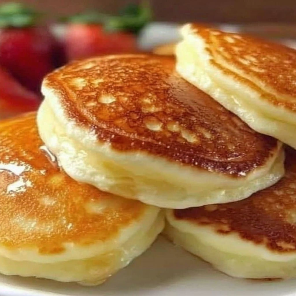 A stack of pancakes with a dollop of yogurt on top.