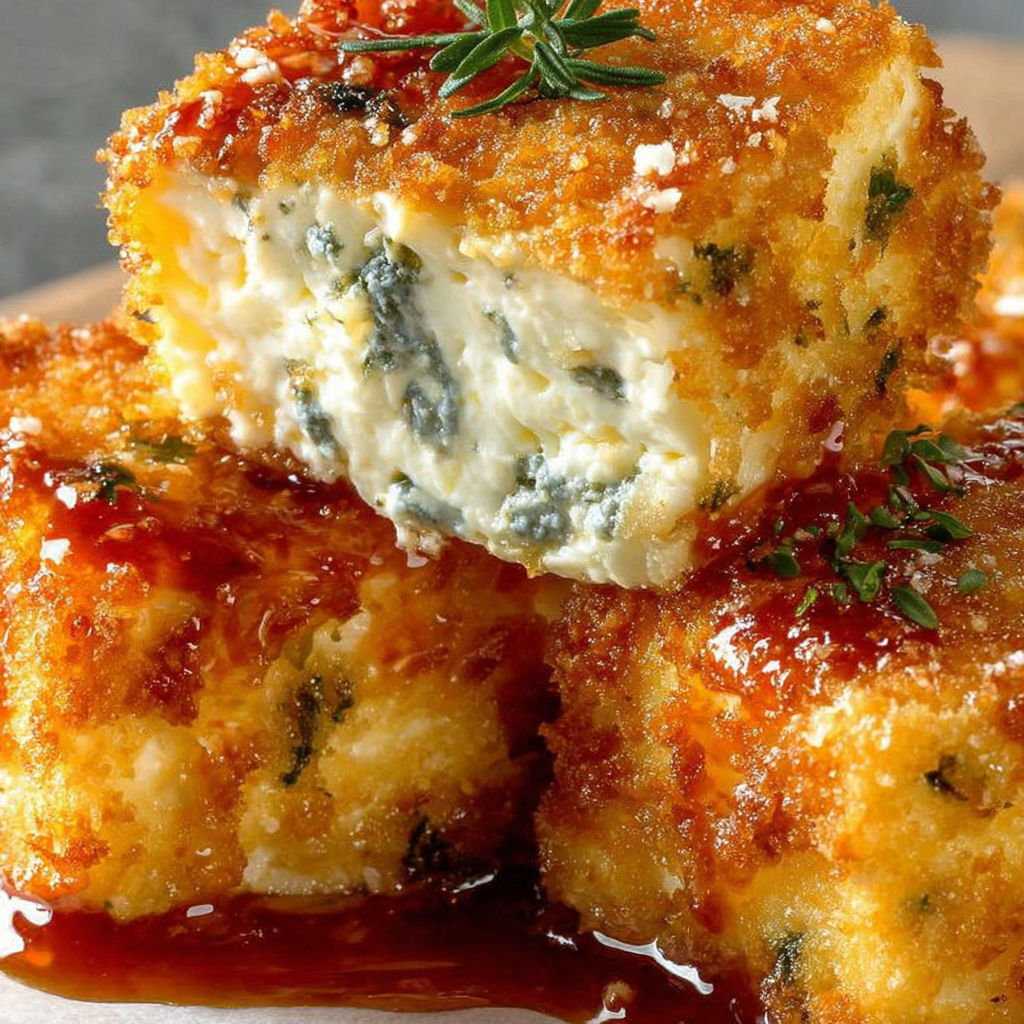 Crispy feta casserole with a golden brown exterior and a creamy interior.