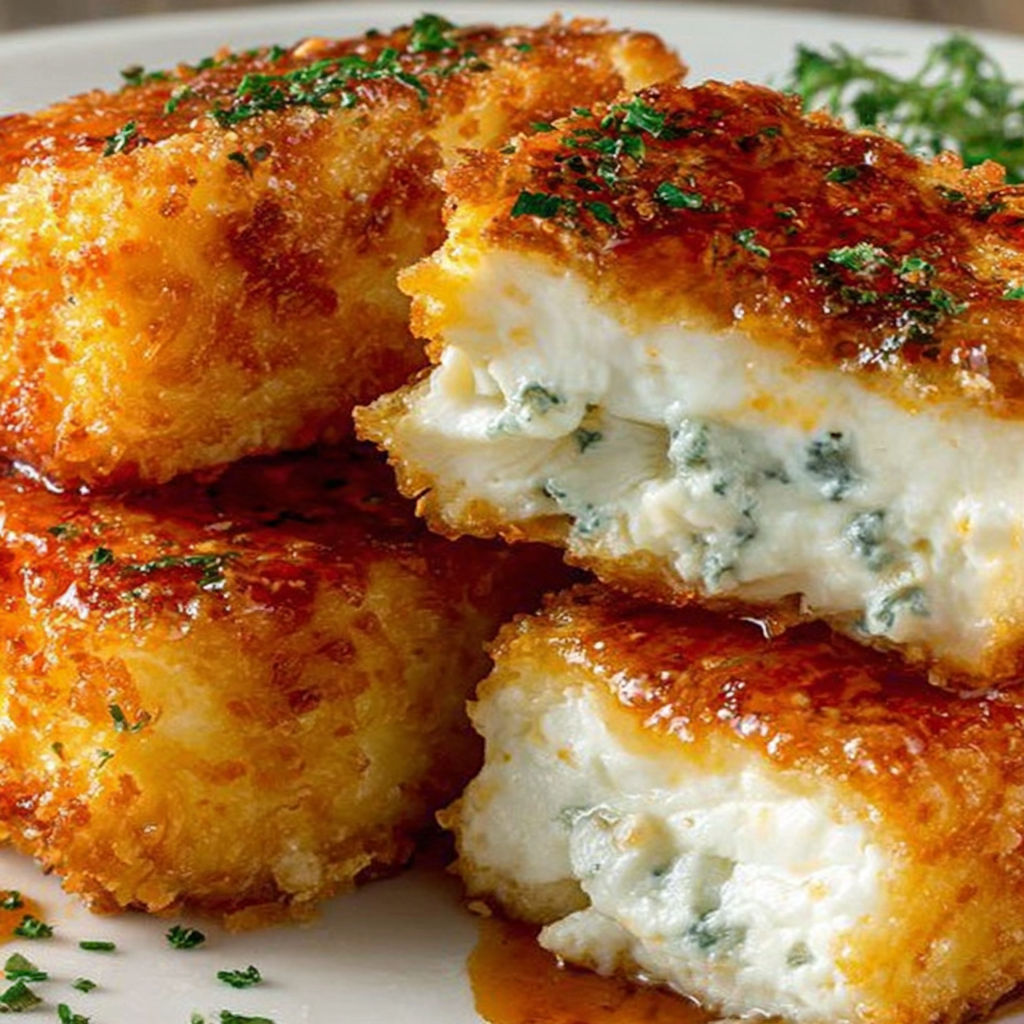 Crispy feta from the air fryer, outside golden brown, inside creamy and delicious.