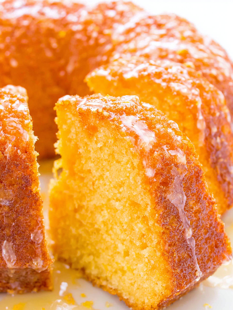 A slice of rum cake with a drizzle of rum on top.