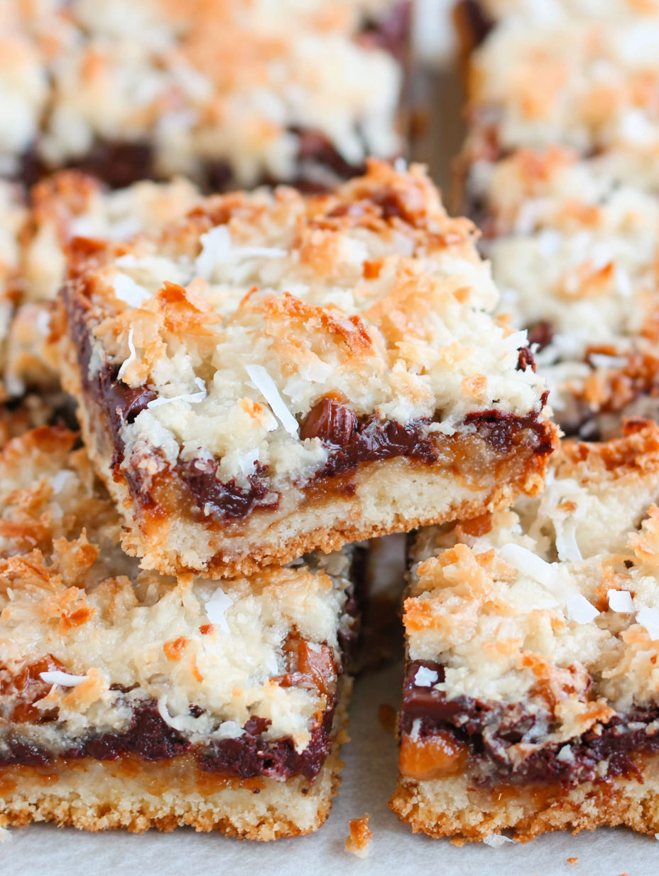 A close up of a 7-layer bar.
