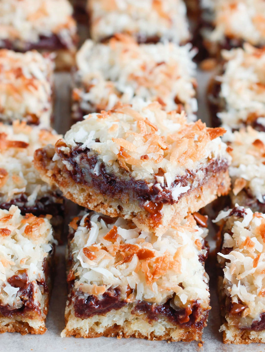 A close up of a 7-layer bar.