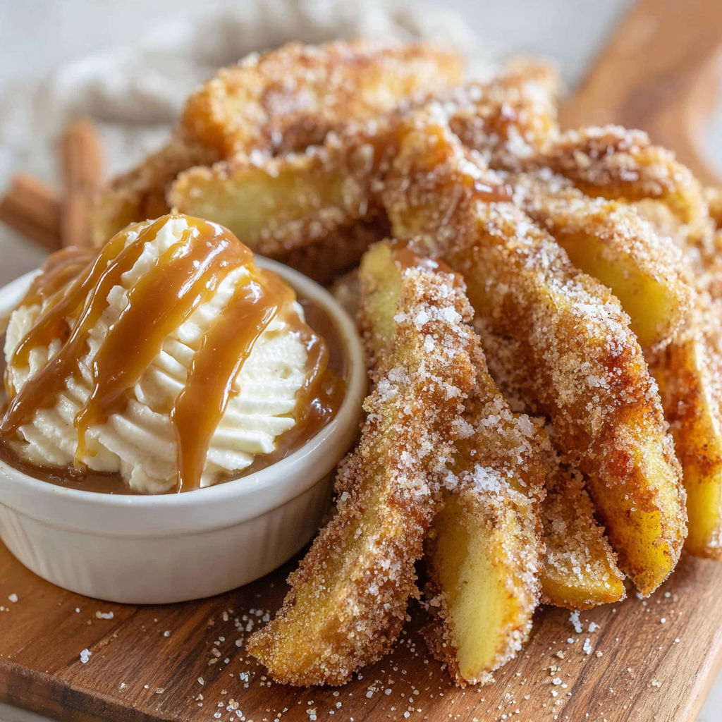 A bowl of french toast with caramel sauce.