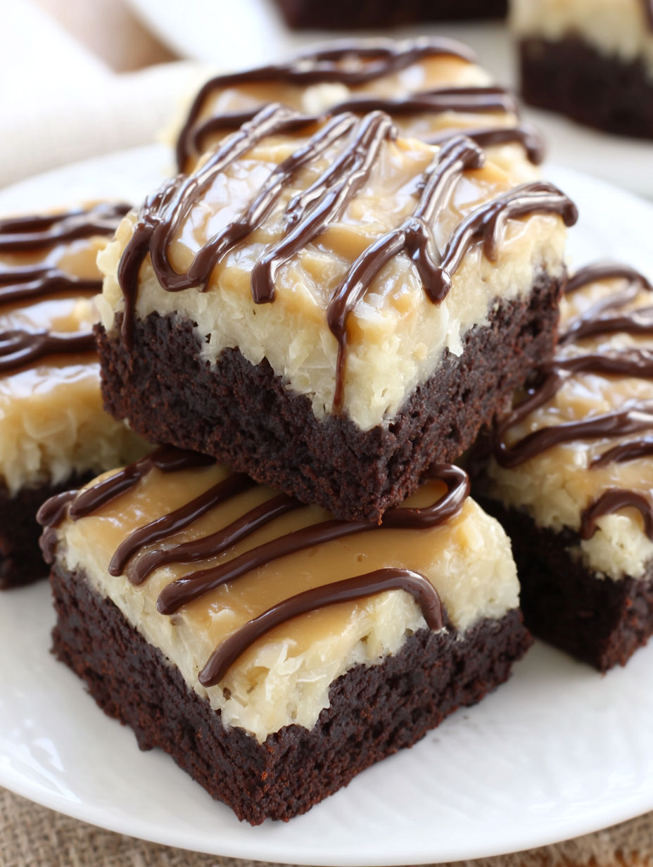 A plate of salted caramel coconut brownies.