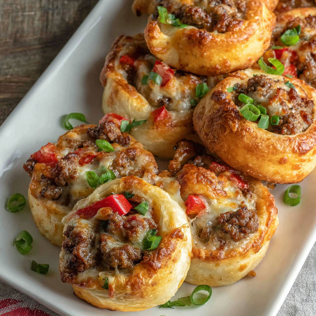 A plate of sausage pinewheels.