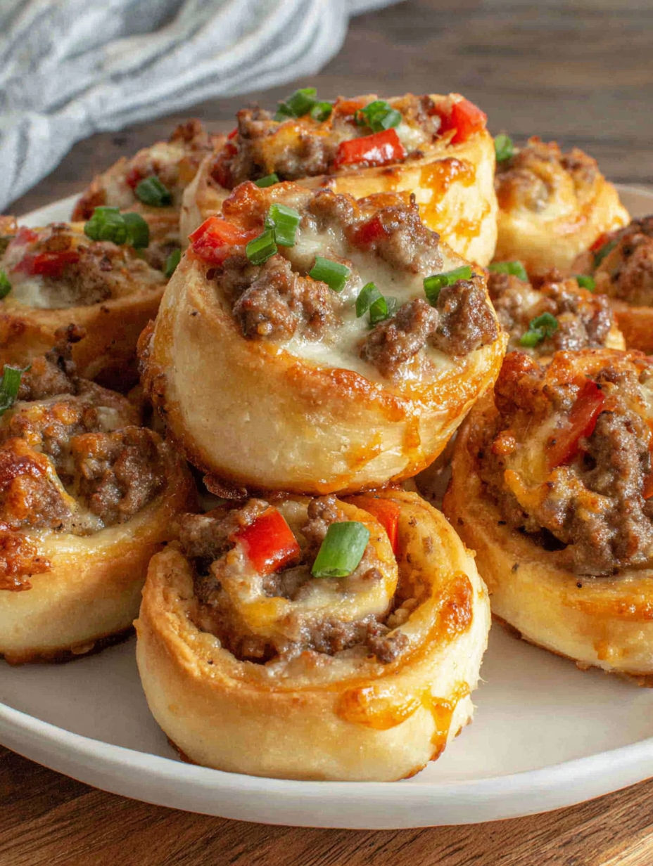 A plate of sausage pinewheels.