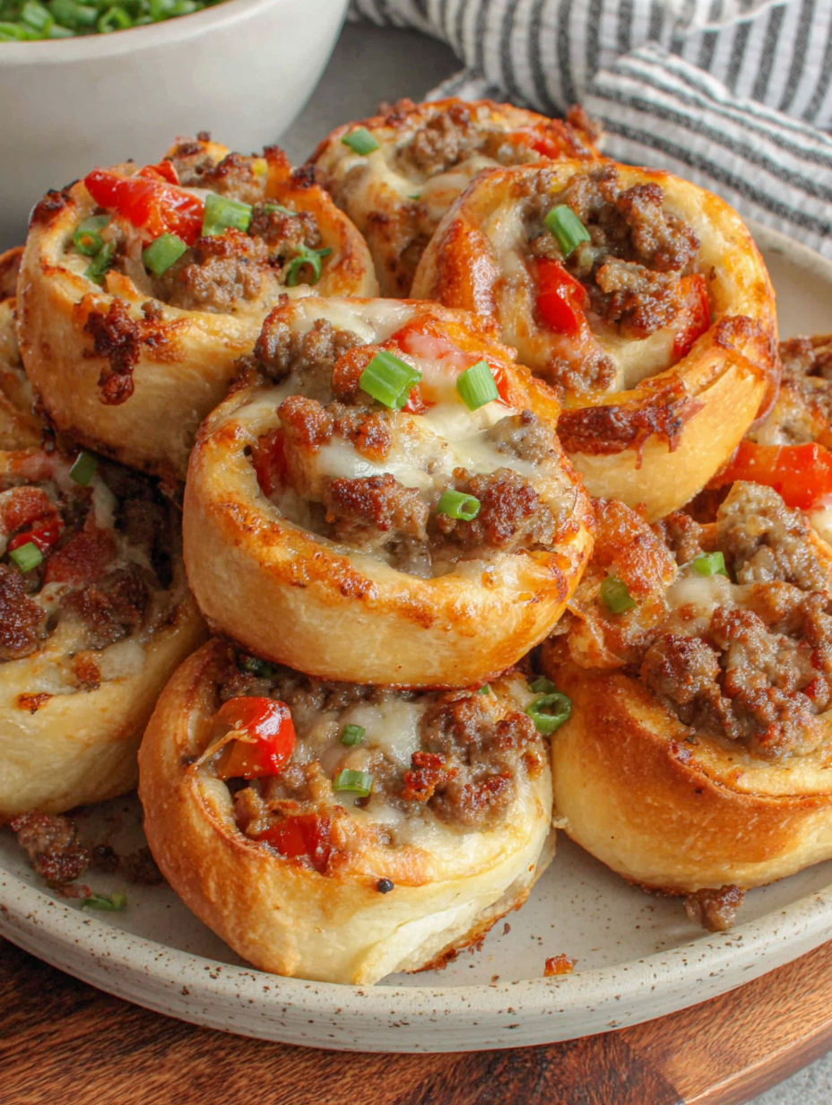 A plate of sausage pinewheels.