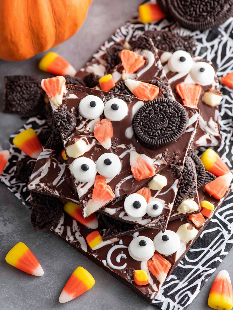A close up of a Halloween candy bark.