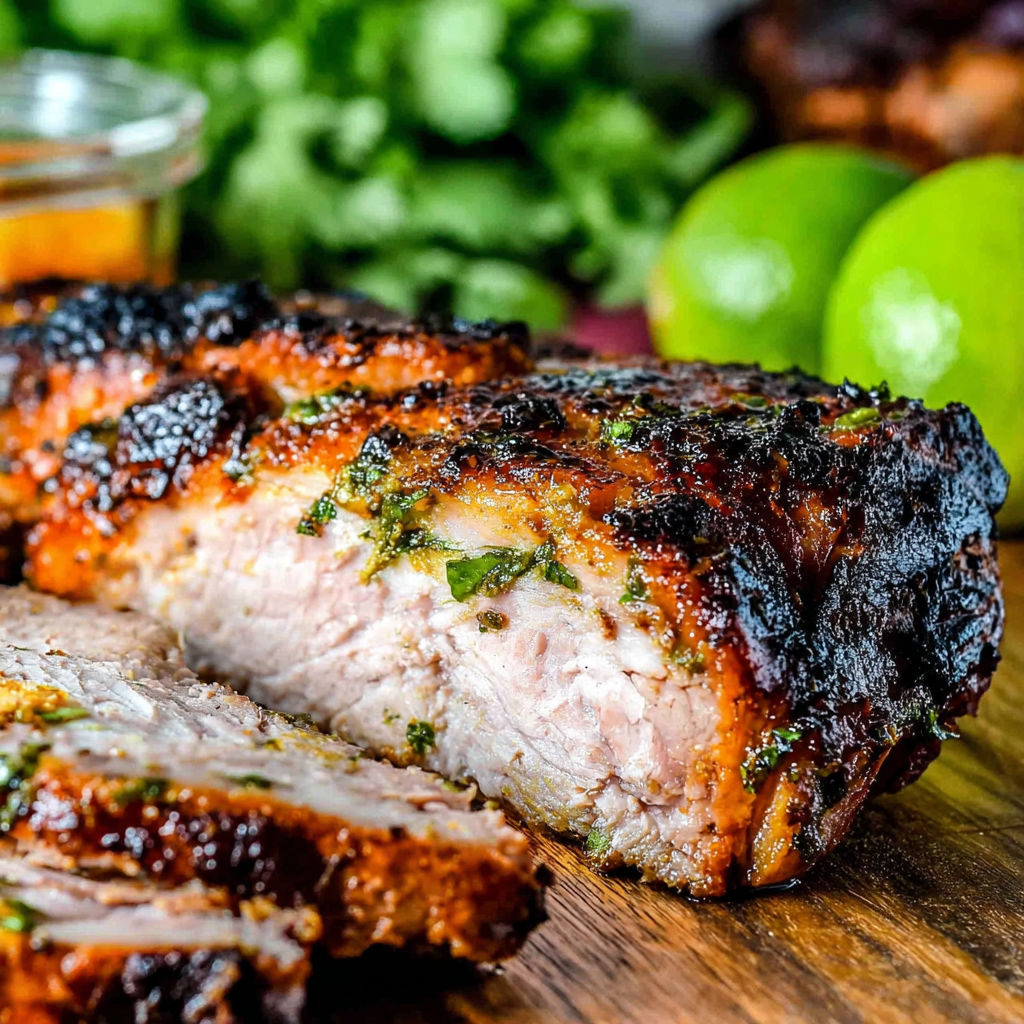 A piece of meat with a green sauce on it.