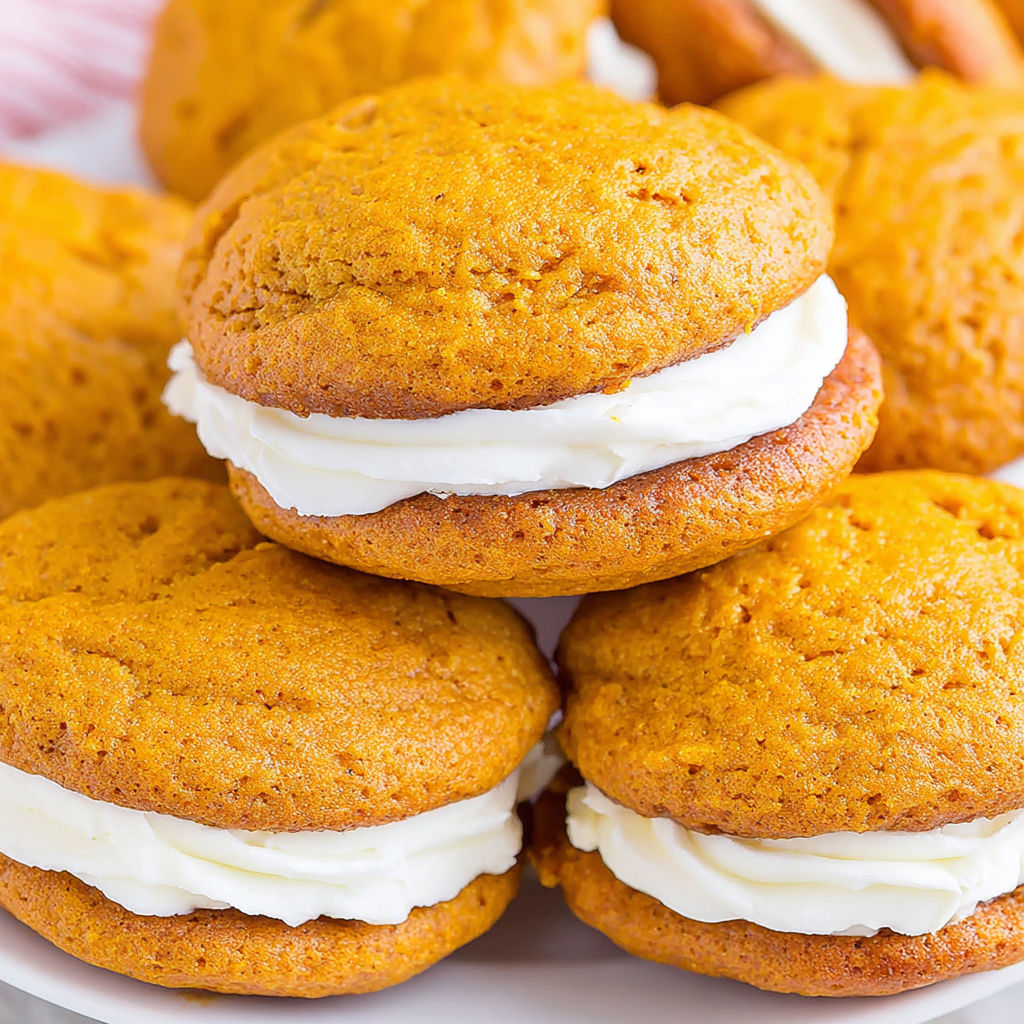 Pumpkin whoopie pies on a plate.