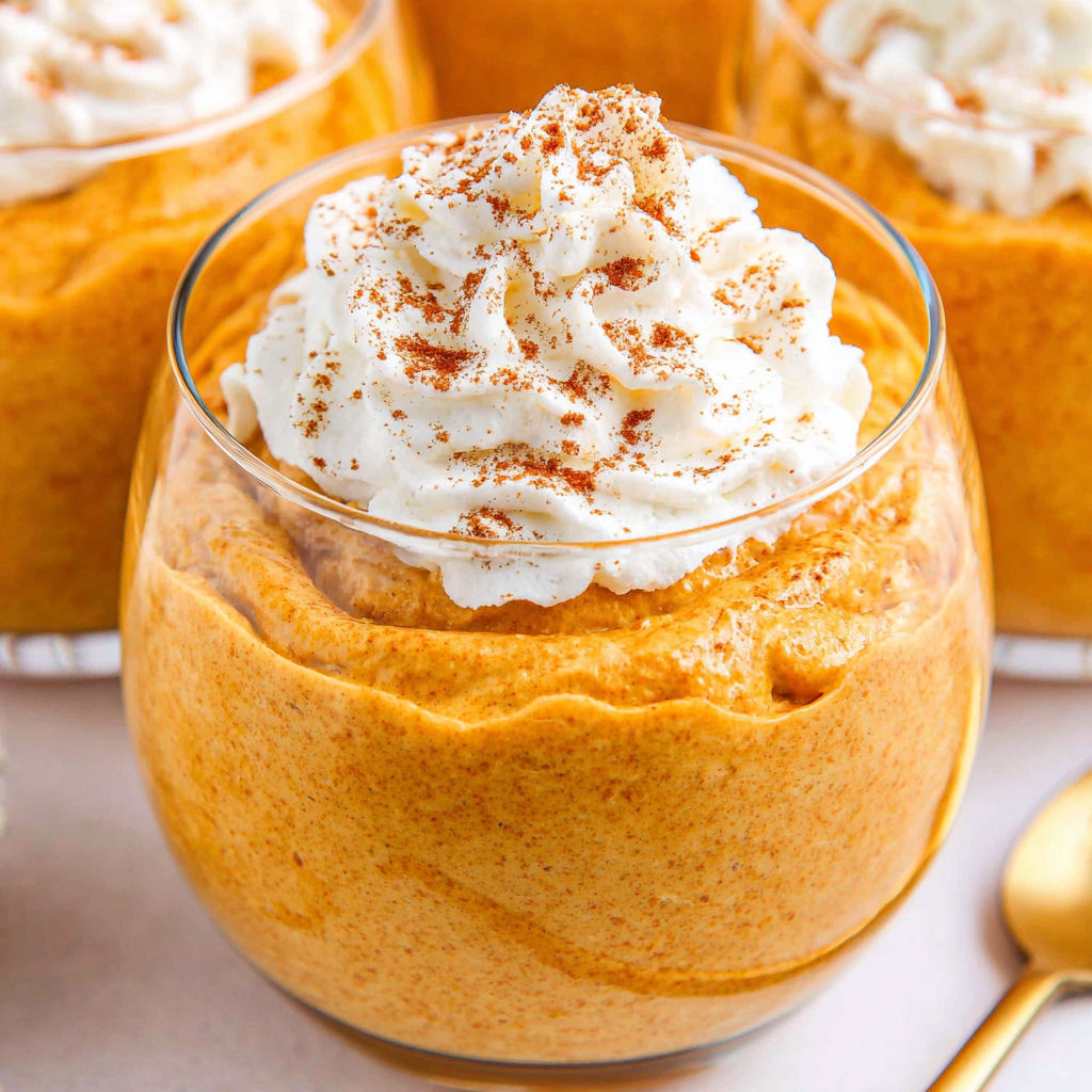 A glass of pumpkin mousse with whipped cream.
