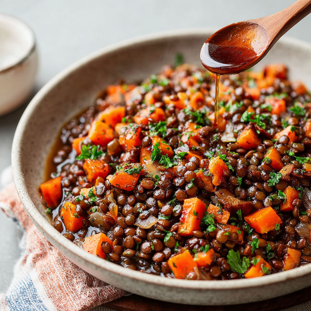 A bowl of food with a spoon in it.