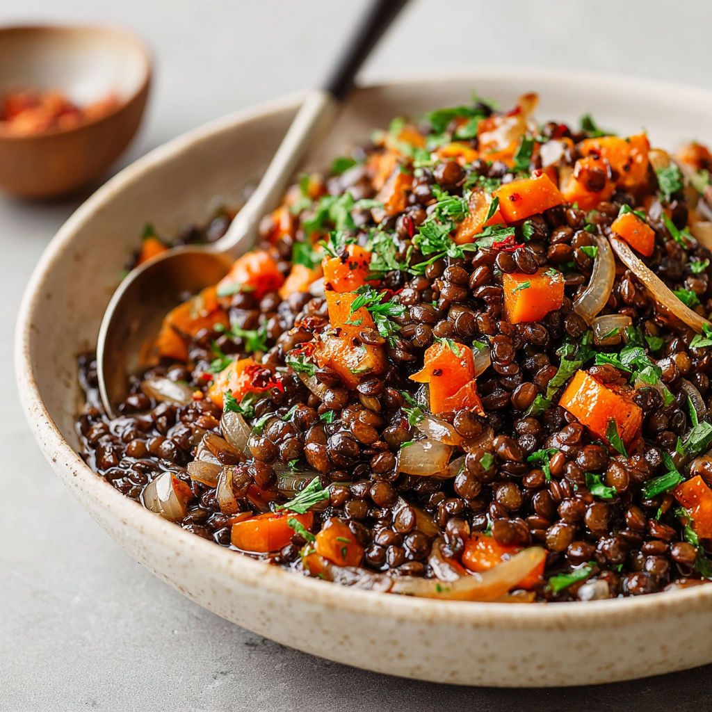 A bowl of food with a spoon in it.