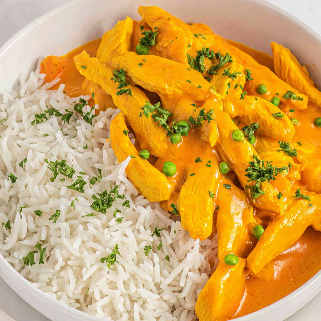 A bowl of rice and chicken.