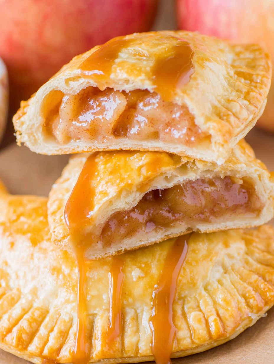 A close up of a caramel apple hand pie.