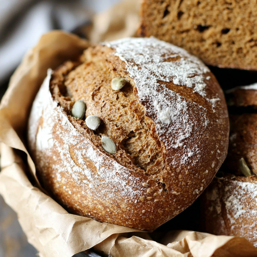 A basket of authentic German Roggenbrot.