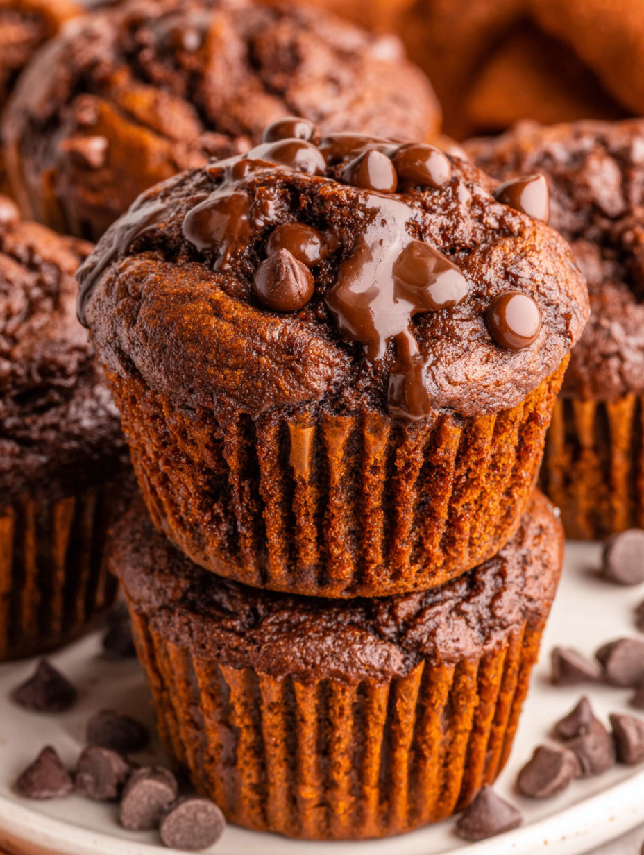 A stack of chocolate muffins.