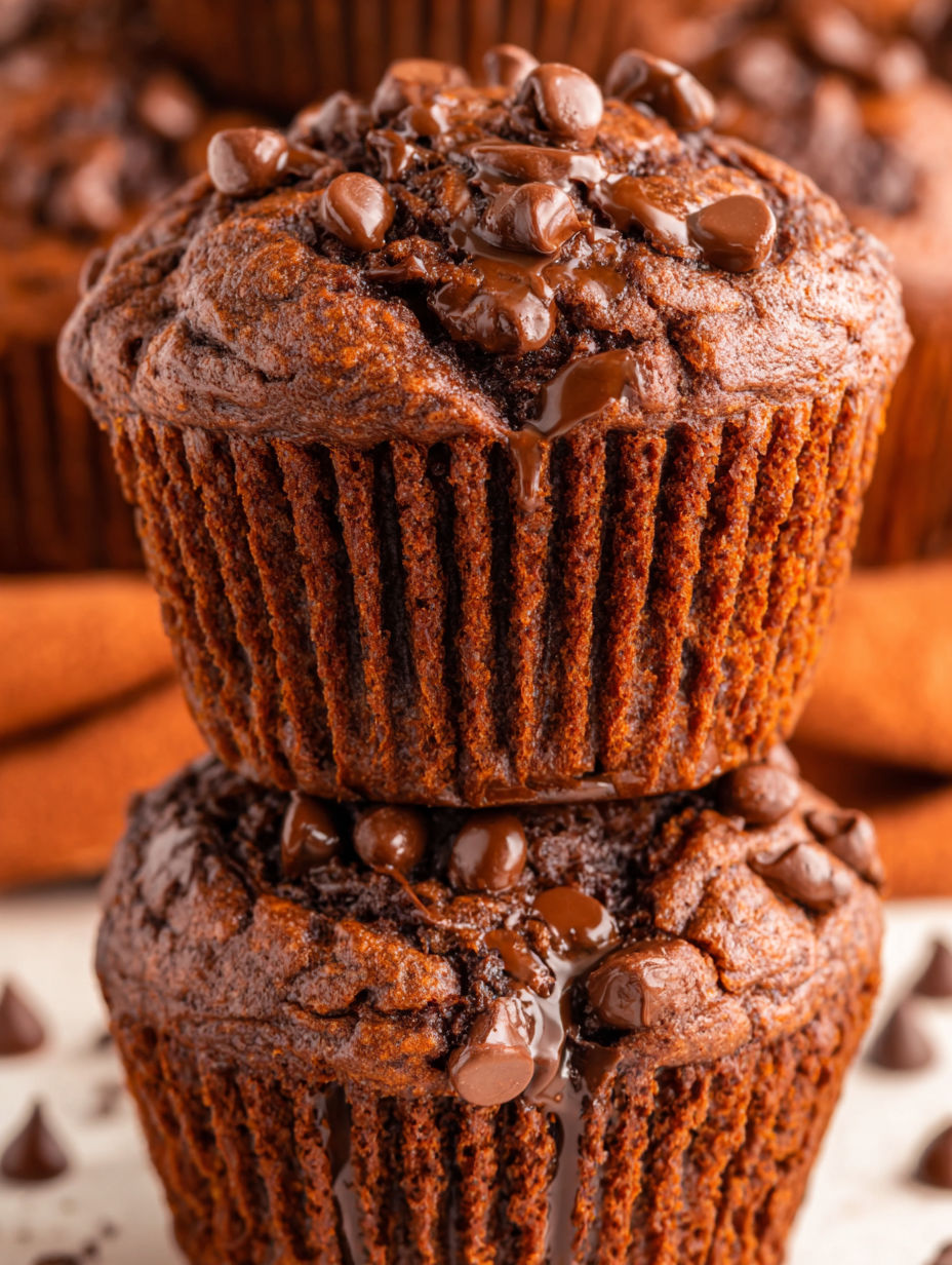 A stack of chocolate muffins.