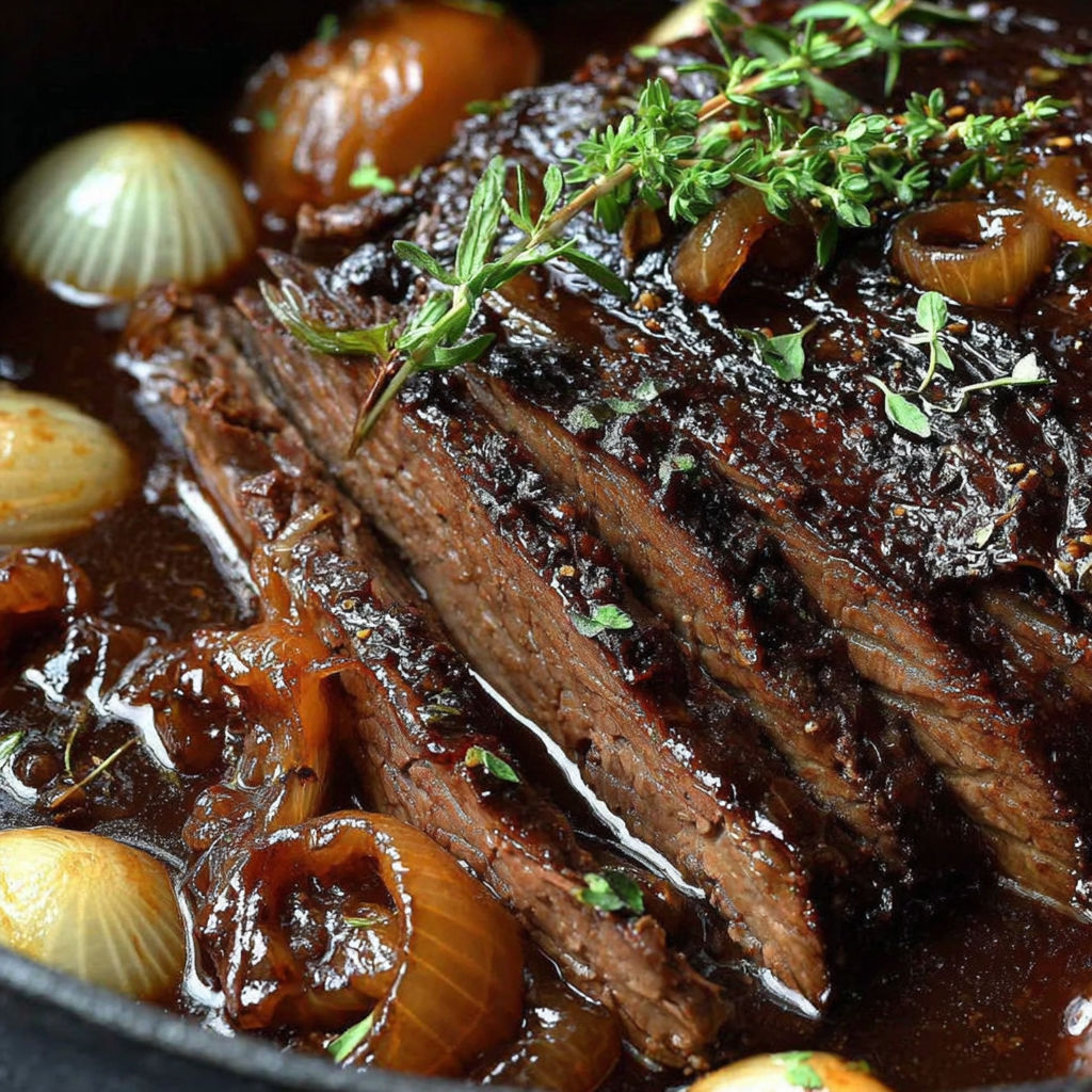 A beef steak in a bowl with onions and herbs.