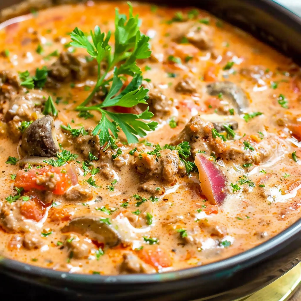 A bowl of food with a green herb on top.