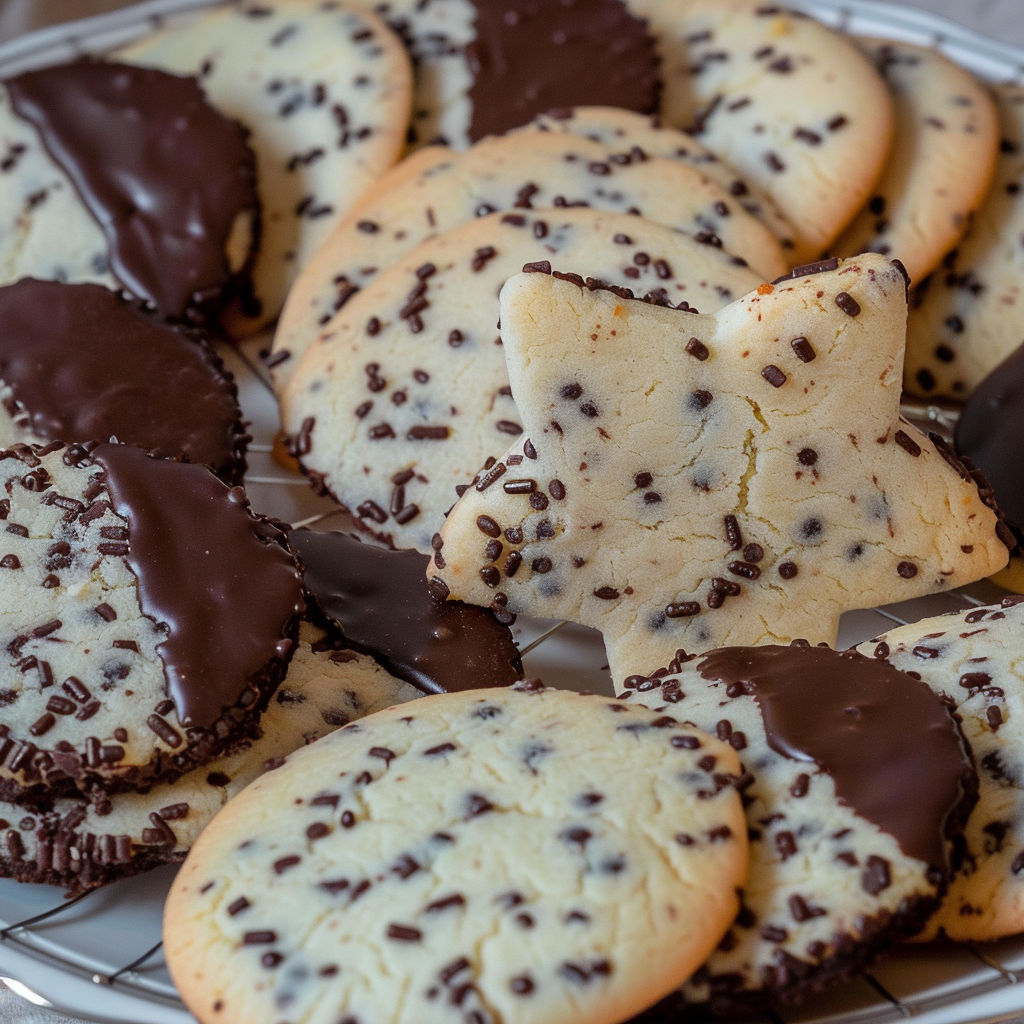A plate of cookies with chocolate and white icing.