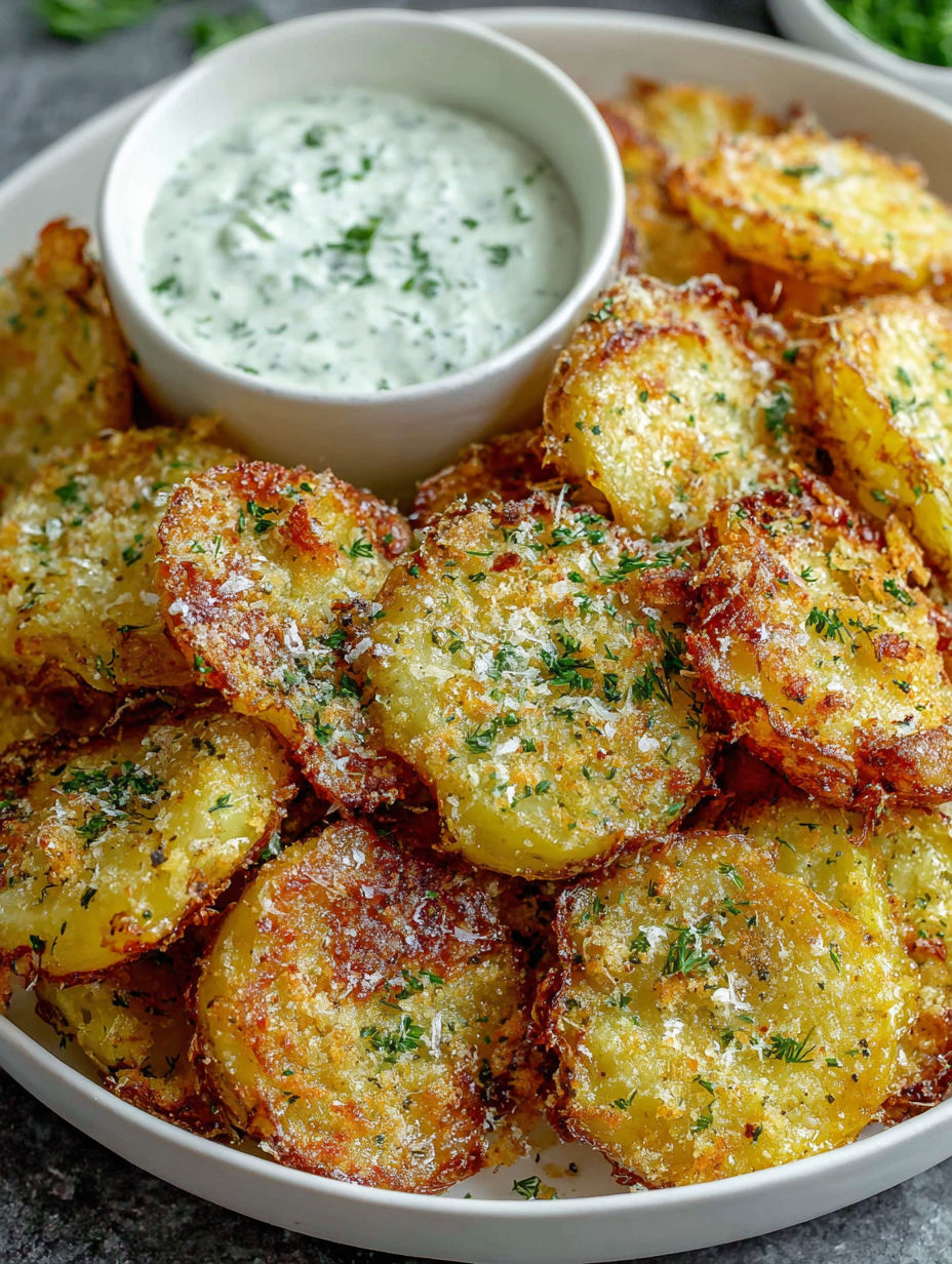 A bowl of Parmesan smashed potatoes.
