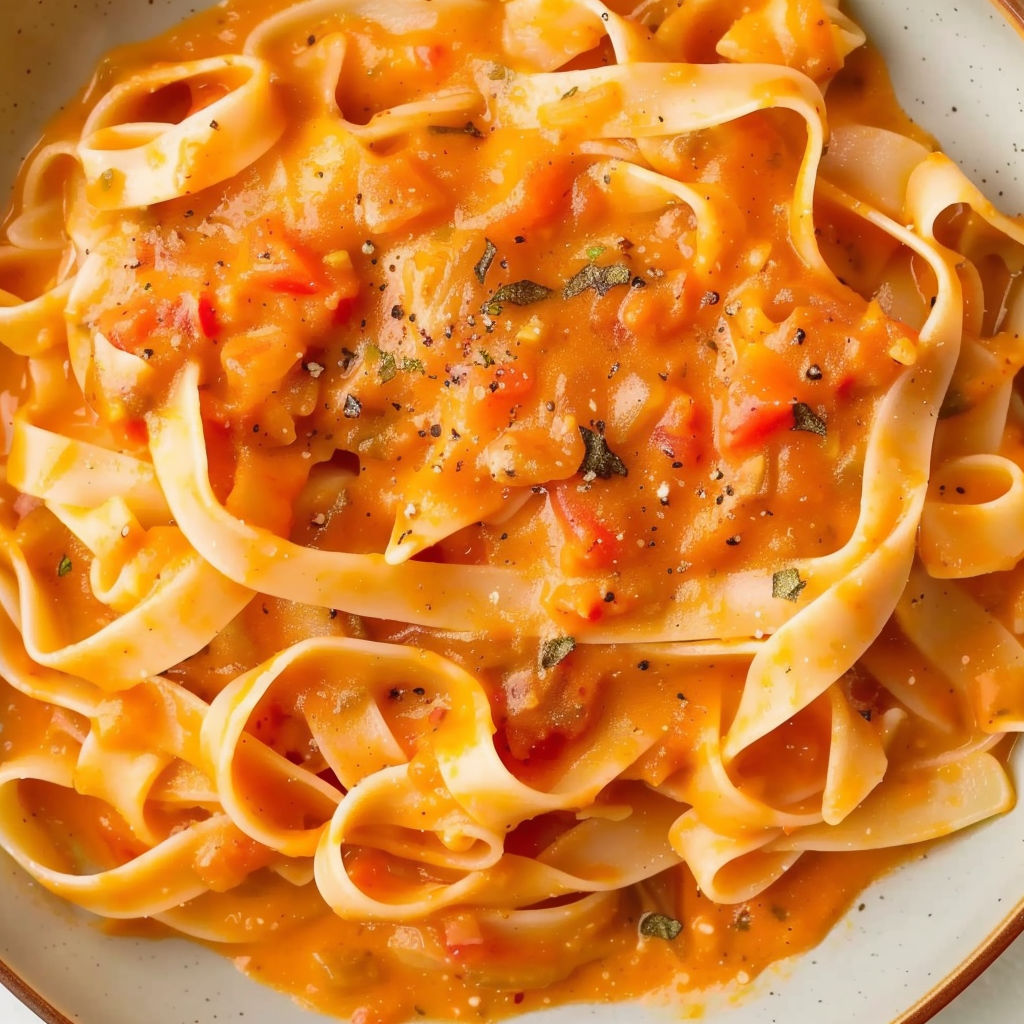 A bowl of pasta with a sauce.