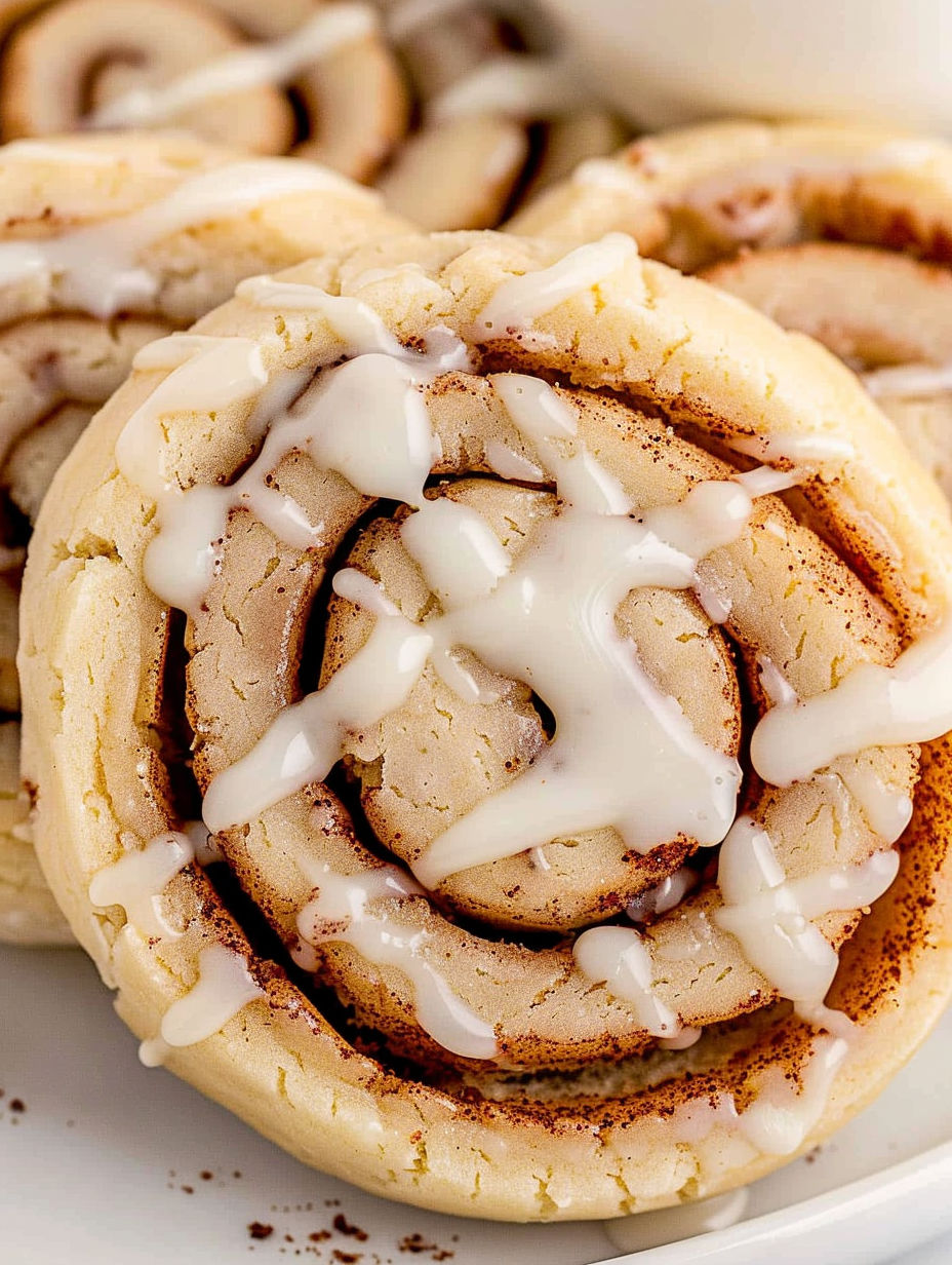 A cinnamon roll with white icing.