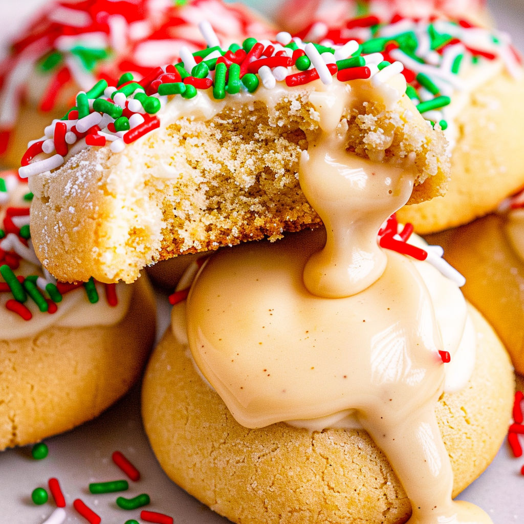 A plate of eggnog teacakes with white icing.