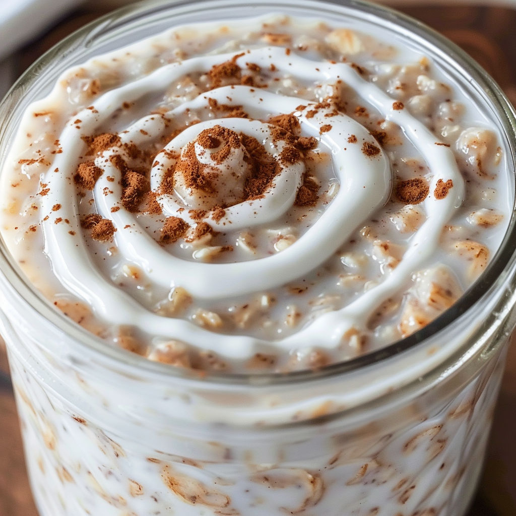 A glass of Zimtschnecken Overnight Oats.