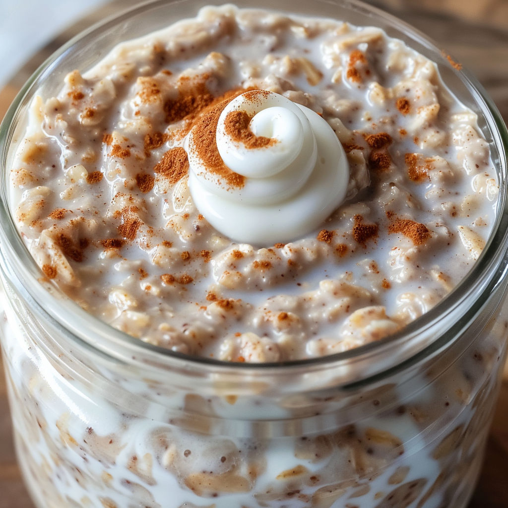 A glass of Zimtschnecken Overnight Oats.