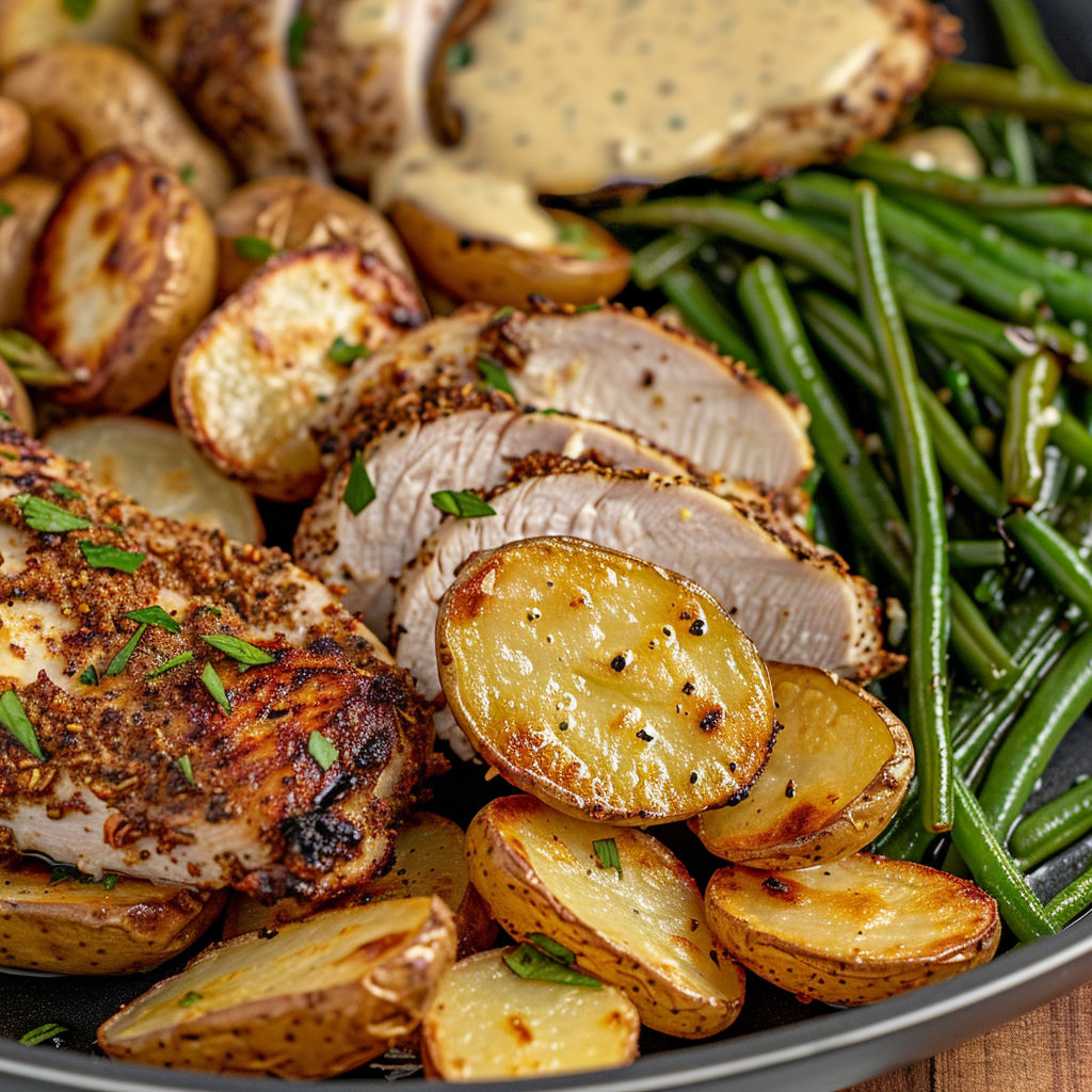 A plate of food with chicken and potatoes.