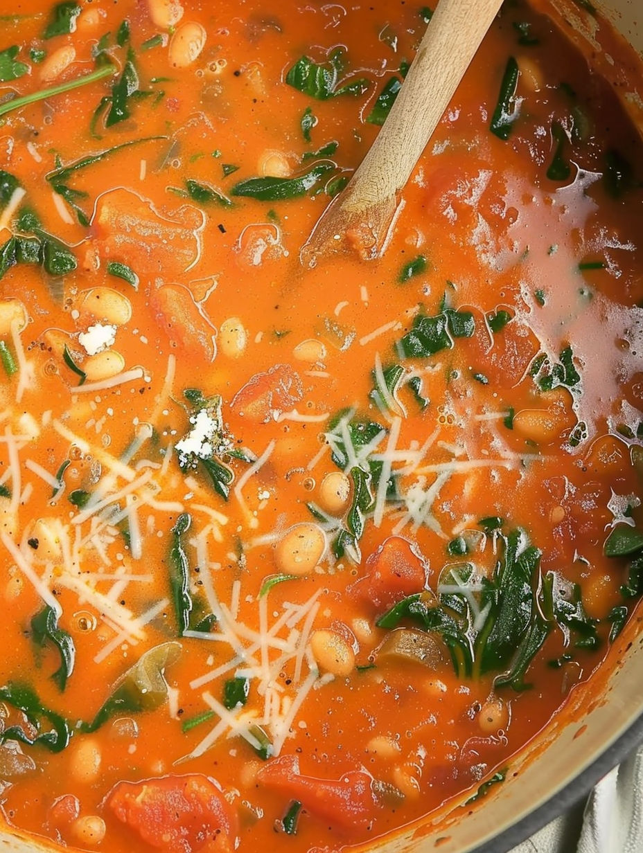 A bowl of soup with a spoon in it.