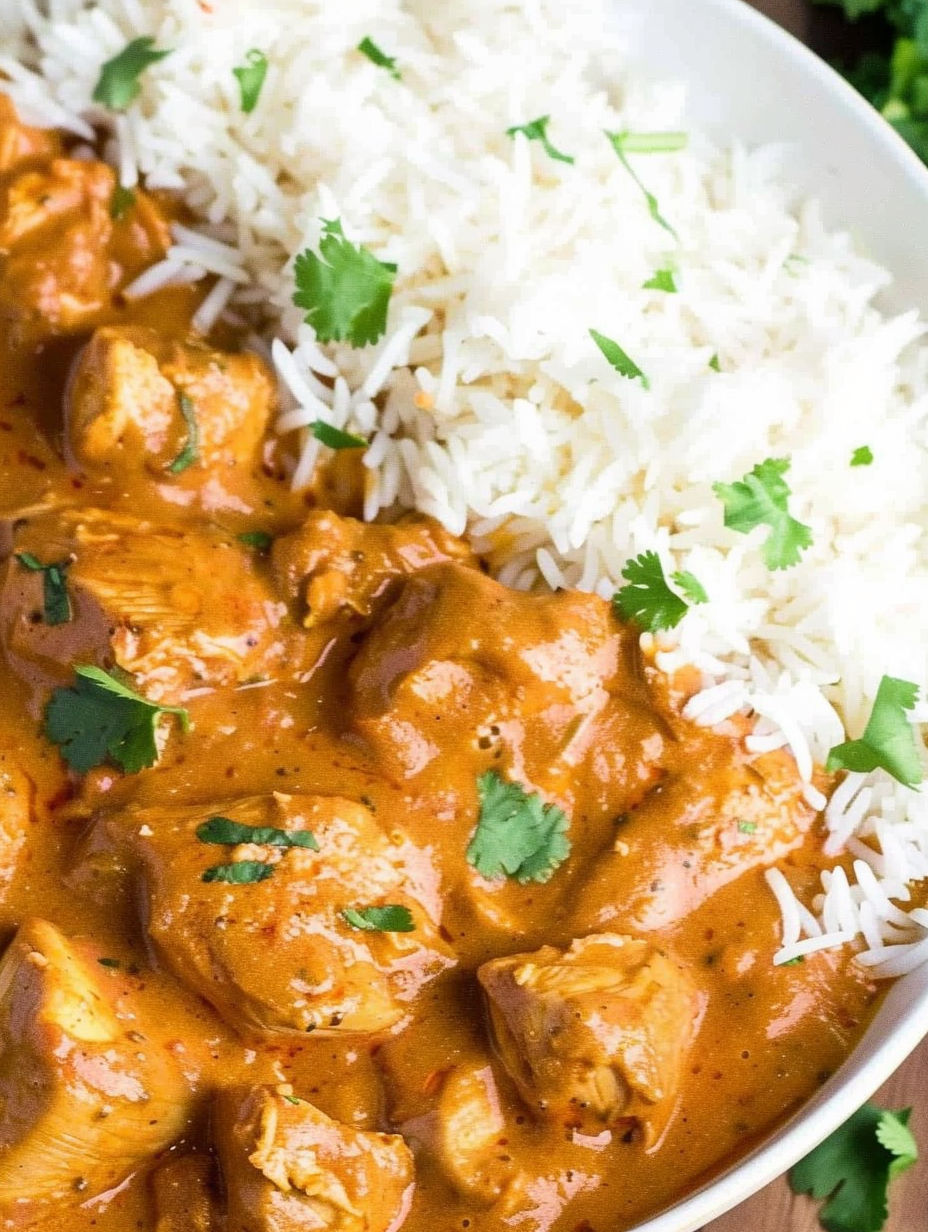 A bowl of slow cooker butter chicken.