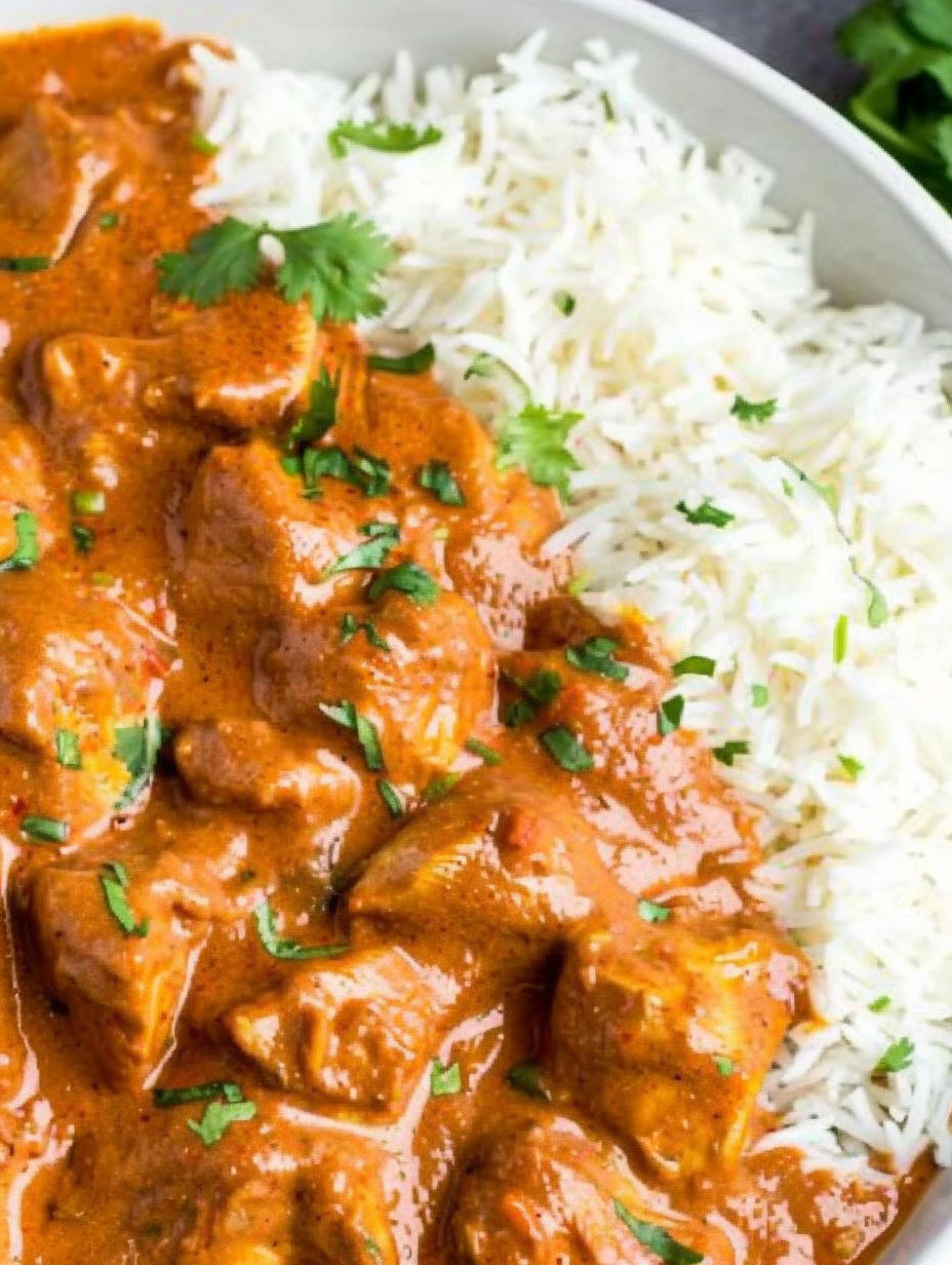 A bowl of slow cooker butter chicken.