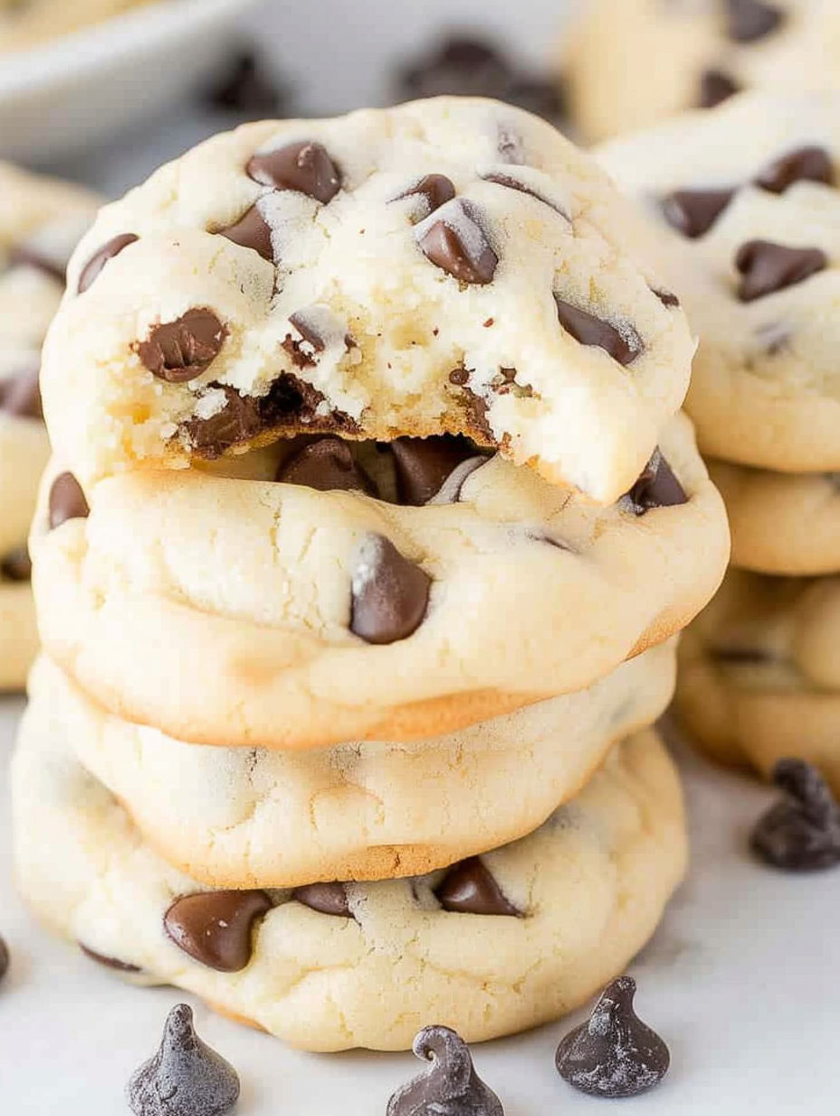 A stack of chocolate chip cookies.