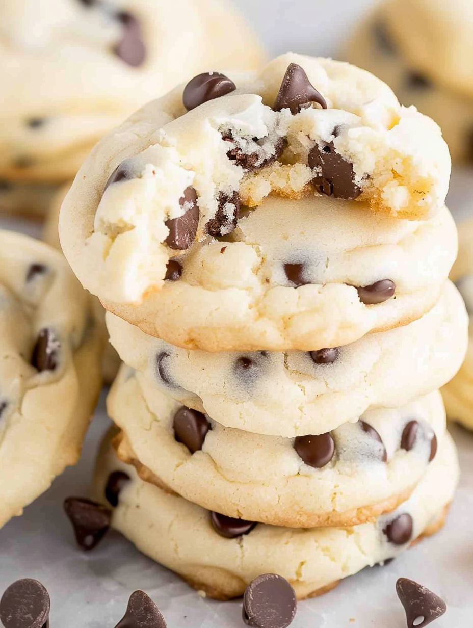 A stack of chocolate chip cheesecake cookies.