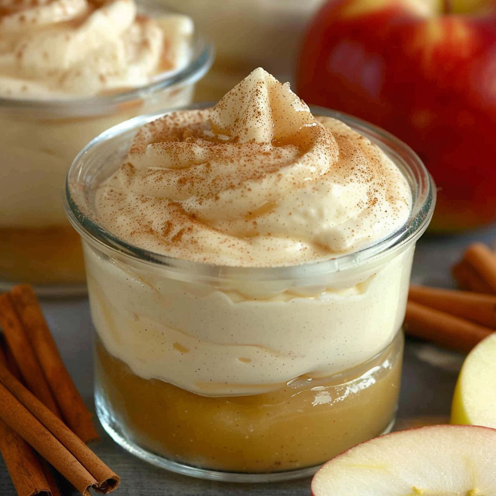 A glass of zimtcreme with a slice of apple.