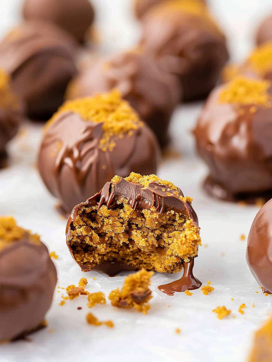Gingersnap truffles on a white surface.