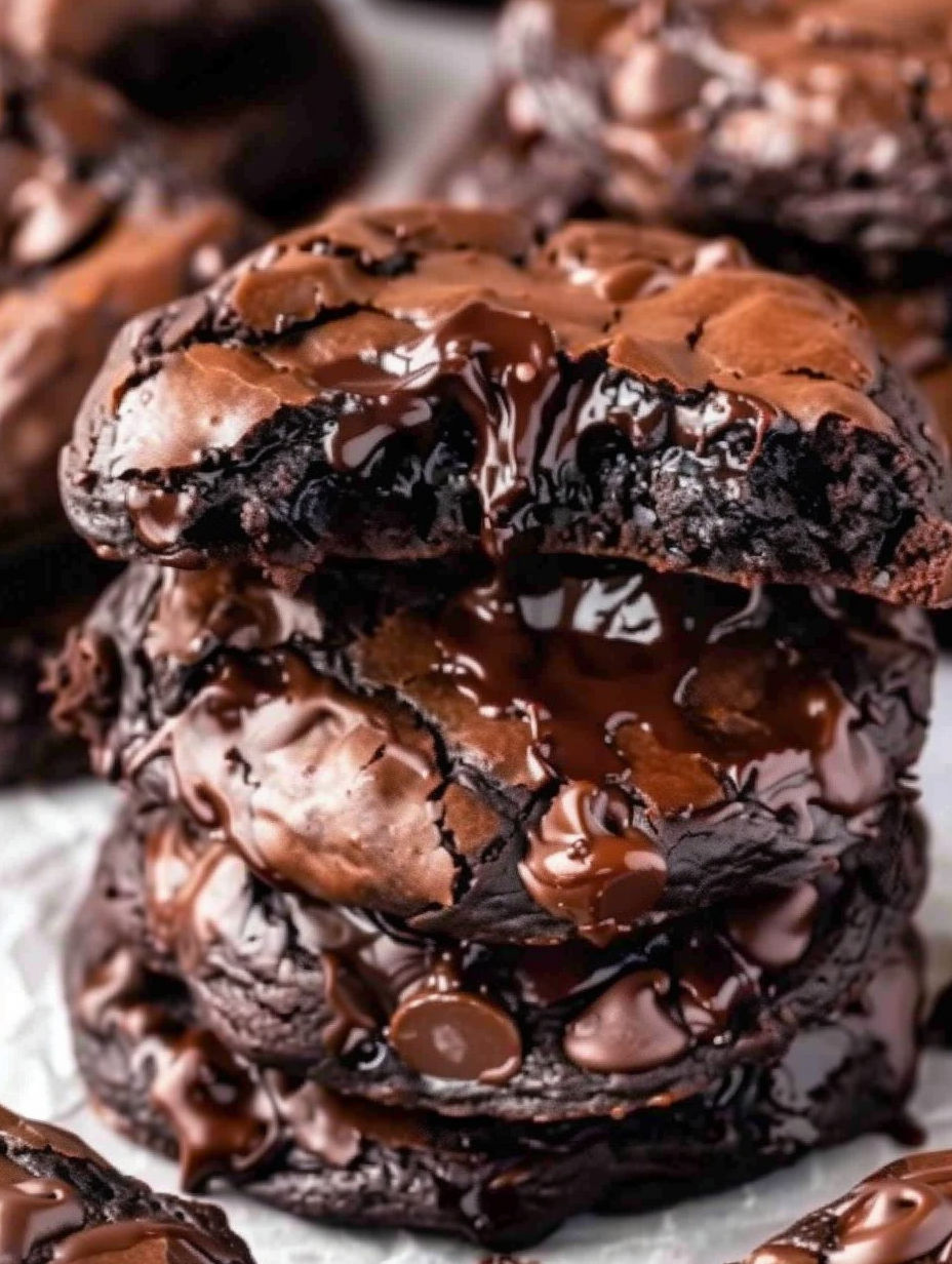 Chocolate cookies with chocolate drizzle.